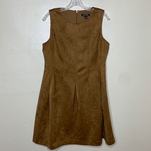 ROZ & ALI Dress Brown Faux Suede Stretchy Fit-N-Flare Pleated Skirt 10P